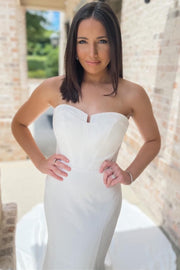 White Strapless Open Back Mermaid Long Wedding Gown