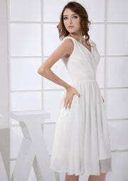 A-line V-neck Knee-length White Chiffon Short Homecoming Dress