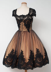 Tulle Prom Dress Ball Gown Square Neckline Tea-Length Black Lace