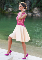 Abito da homecoming in chiffon A-Line Bateau senza maniche al ginocchio Illusion Lace