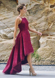 Кружевное Коктейльное Платье Трапеция Квадратный вырез Бордовый Высокий-низкий Без рукавов