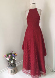 Lace Cocktail Dress A-Line Square Neckline Burgundy High-low Sleeveless