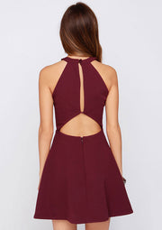 Satin Homecoming Dress A-Line Halter Burgundy Short Mini Keyhole