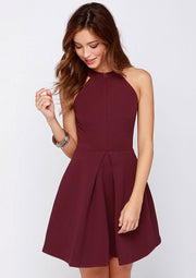 Satin Homecoming Dress A-Line Halter Burgundy Short Mini Keyhole