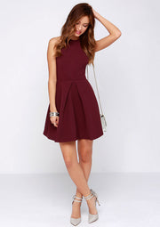 Satin Homecoming Dress A-Line Halter Burgundy Short Mini Keyhole