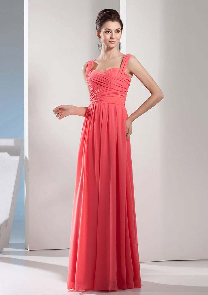 A-line Sweetheart Sleeveless Floor-Length Watermelon Chiffon Bridesmai - Princessly A-line Sweetheart Sleeveless Floor-Length Watermelon Chiffon Bridesmai - Princessly