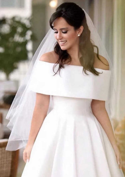 Satin Wedding Dress A-line/Princess Off-the-Shoulder Sleeveless Asymmetrical With Pleated