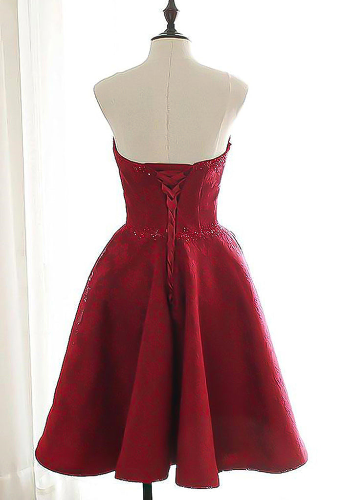 A-line Sweetheart Sleeveless Burgundy Lace Short Mini Homecoming Dress - Princessly A-line Sweetheart Sleeveless Burgundy Lace Short Mini Homecoming Dress - Princessly