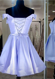 A-line Off Shoulder Sleeveless Lavender Charmeuse Short Mini Homecoming Dress