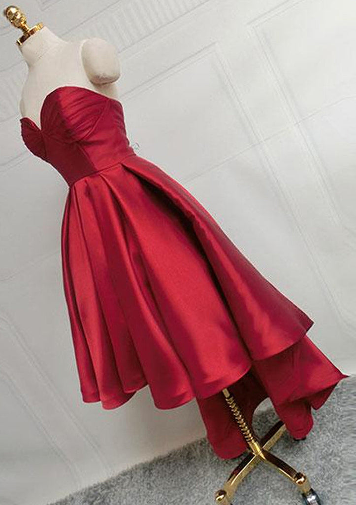 A-line Sweetheart Sleeveless Burgundy Satin Asymmetrical Homecoming Dr - Princessly A-line Sweetheart Sleeveless Burgundy Satin Asymmetrical Homecoming Dr - Princessly