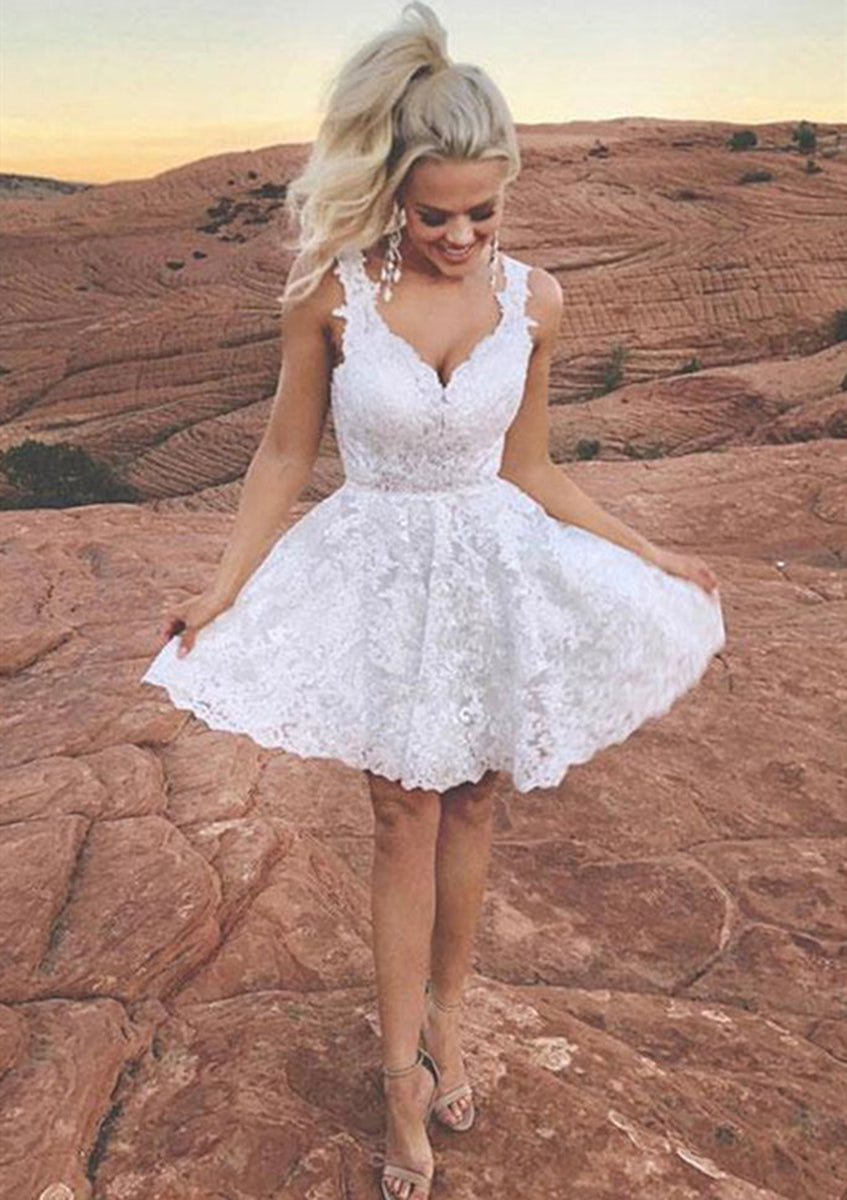 A-Line/Princess V-Neck Sleeveless Short/Mini Party Dance Cocktail Homecoming Dress With Ruffled Edge main image 1