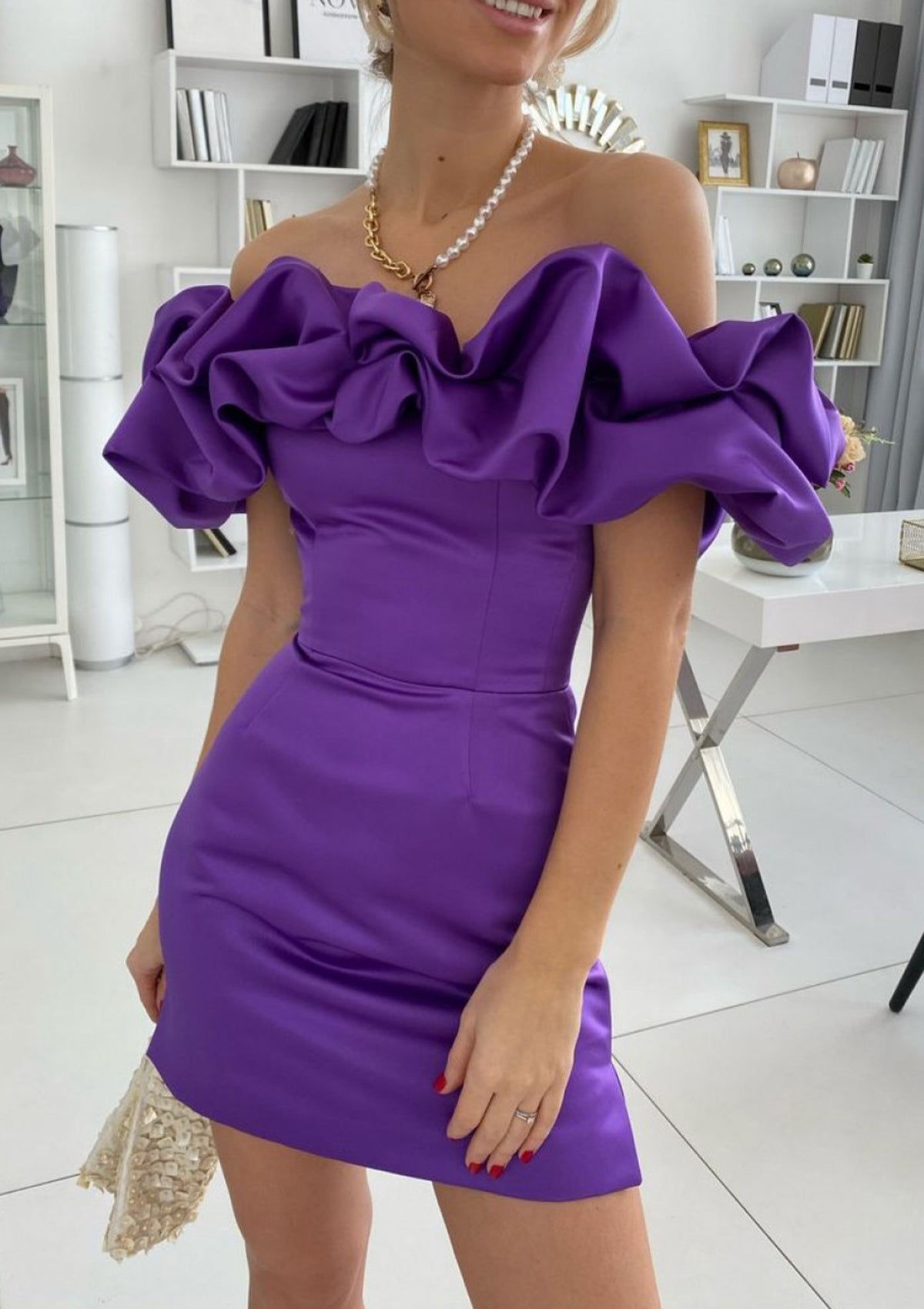 purple ruffle hoco dress Nora Flutter-Sleeve Short Ruffled Homecoming Dress Lilac / XSmall