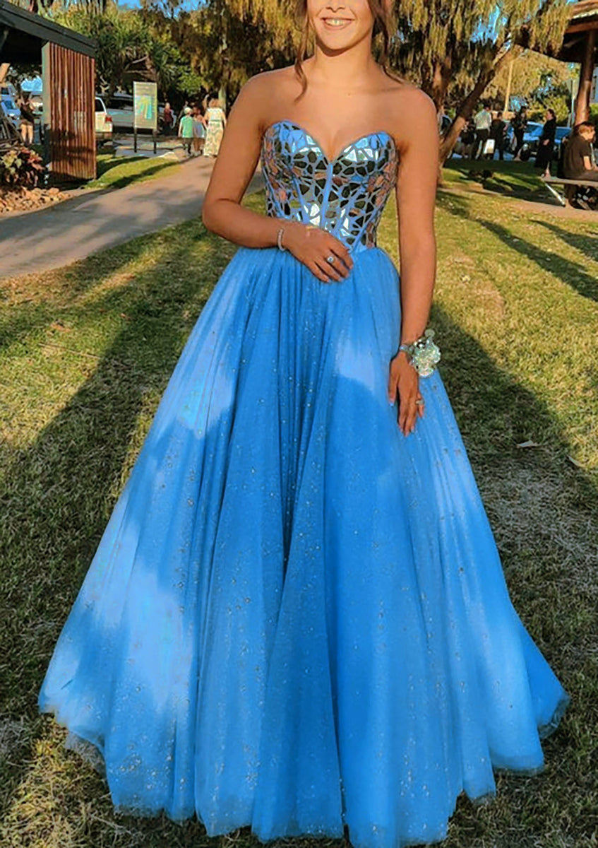 Princess Sweetheart Strapless Corset Floor-Length Tulle Prom Dress, Cr