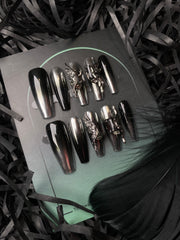 Черные серебряные длинные носимые ногти Butterfly Armor