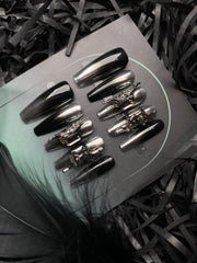Черные серебряные длинные носимые ногти Butterfly Armor