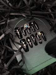 Черные королевские маникюрные гробы с бриллиантами, длинные накладные носимые ногти