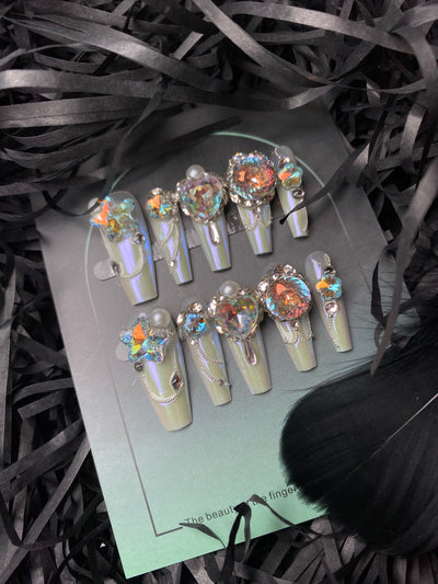 Earthbound Ange Cristais Coloridos Reutilizáveis ​​Strass Unhas Longas Vestíveis