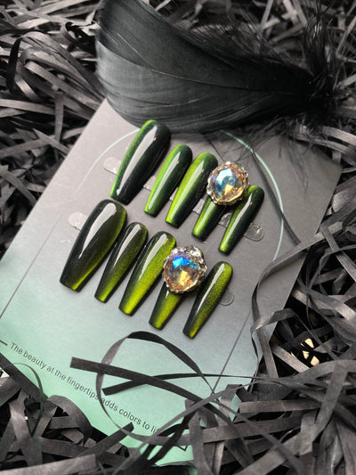 Verdant Valley Reutilizáveis ​​Press-On Crystal Long Wearable Nails