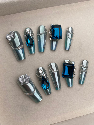 Celestial Muse Crystals & Rhinestones Press On Long Wearable Nails