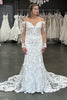 White Off Shoulder Illusion Sleeves Mermaid Lace Wedding Dress