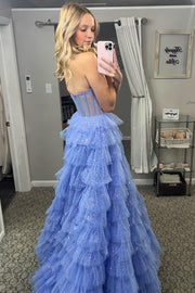 Pink Strapless Tulle Sequin A-Line Prom Gown