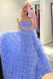 Pink Strapless Tulle Sequin A-Line Prom Gown