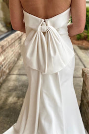 White Strapless Bow Back Mermaid Long Wedding Dress