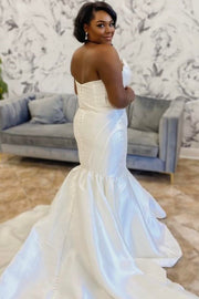 White Satin Strapless Trumpet Long Wedding Dress