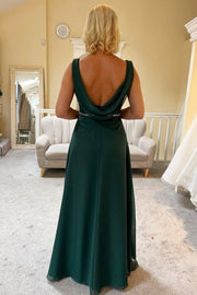 Green Chiffon V-Neck Backless Wedding Guest Dress