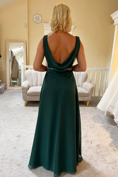 Green Chiffon V-Neck Backless Wedding Guest Dress