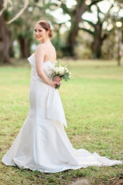 White Satin Strapless Trumpet Long Wedding Dress