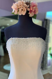 White Beaded Strapless Mermaid Long Gown