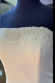 White Beaded Strapless Mermaid Long Gown