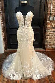Floral Lace Strapless Mermaid Long Gown