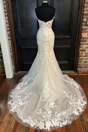 Floral Lace Strapless Mermaid Long Gown