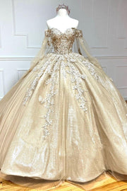 Sweetheart Ball Gown with Cape Sleeves