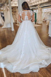 White Floral Lace Long Sleeve Wedding Dress
