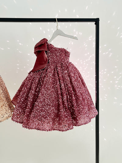 Бальное платье с одним рукавом бордового цвета с пайетками длиной до колена вечернее платье для девочек-цветочниц