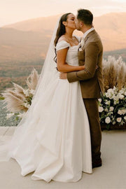 Off-the-Shoulder Cap Sleeves Layers Wedding Dress