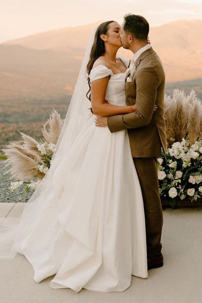 Off-the-Shoulder Cap Sleeves Layers Wedding Dress