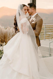 Off-the-Shoulder Cap Sleeves Layers Wedding Dress