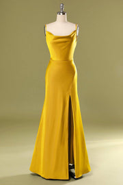Straps Cowl Back Bridesmaid Dress with Slit