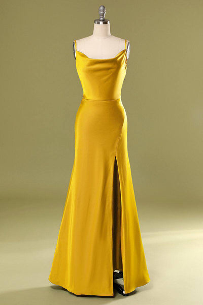 Straps Cowl Back Bridesmaid Dress with Slit