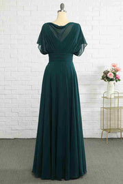Green Chiffon Bateau Banded Waist Bridesmaid Dress