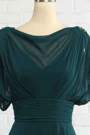 Green Chiffon Bateau Banded Waist Bridesmaid Dress