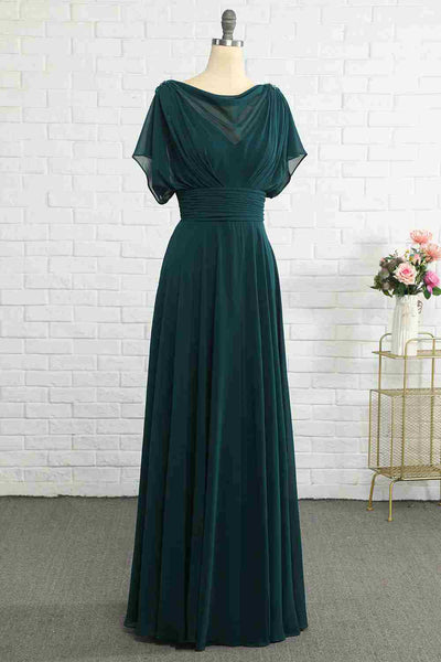 Green Chiffon Bateau Banded Waist Bridesmaid Dress
