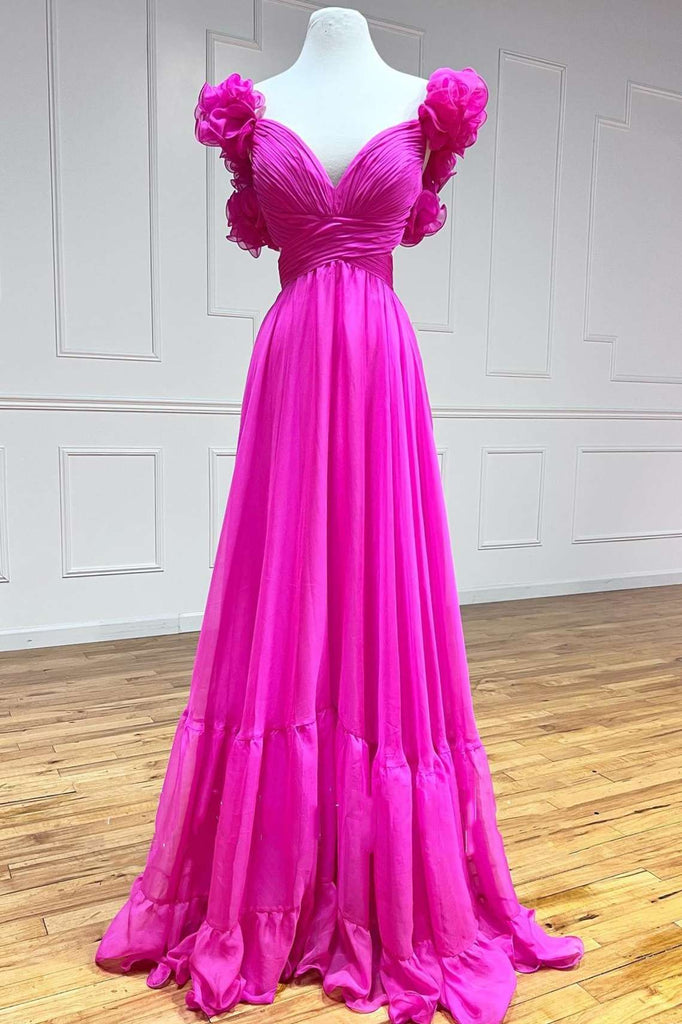 A-line Chiffon V-neck Lace-Up Ruffle Belted Flounce Long Prom Dress A-line Chiffon V-neck Lace-Up Ruffle Belted Flounce Long Prom Dress