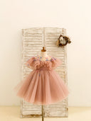 Вечеринка по случаю дня рождения, 3D бабочки, лиловый тюль, оборки, свадебное платье для девочек-цветочниц