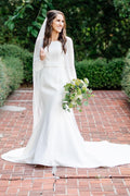 White Satin Long Sleeve Square Neck Trumpet Court Wedding Dress