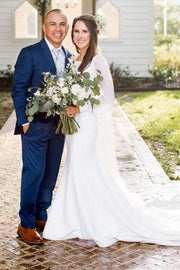 White Long Sleeve Trumpet Long Wedding Dress